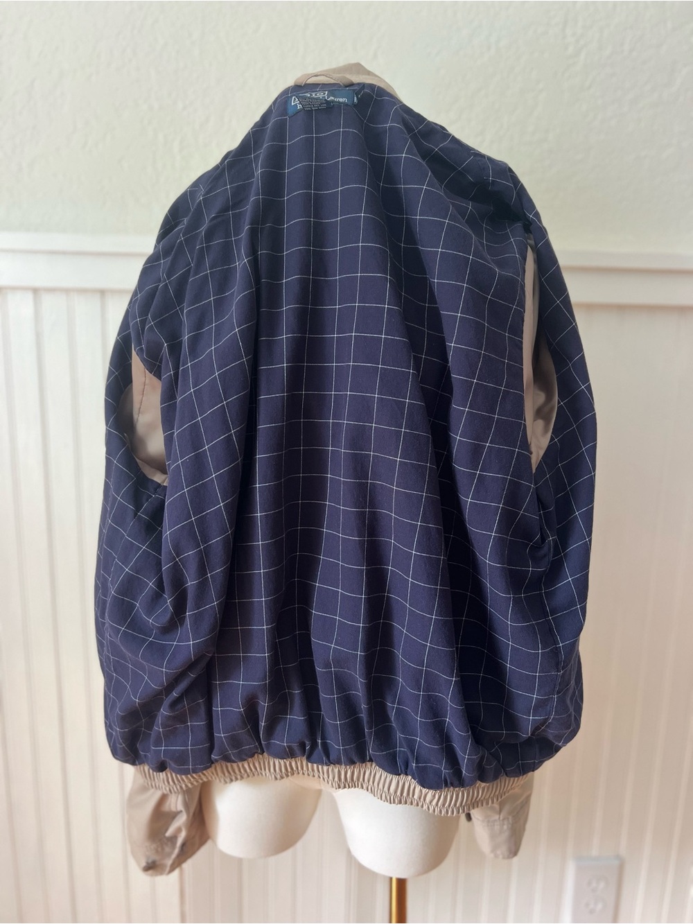 Vintage Polo Ralph Lauren Harrington Jacket Mens M Khaki Plaid Lined Pony Y2K - Picture 10 of 10